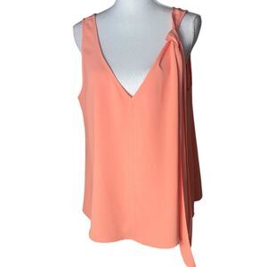 Trina Turk Women’s Orange Coral Tie Shoulder Flowy Sleeveless Blouse XL